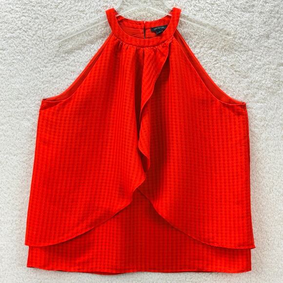 Ann Taylor Halter Neck Red Top Ruffled Front Size M Sleeveless Layered Casual - Picture 5 of 12